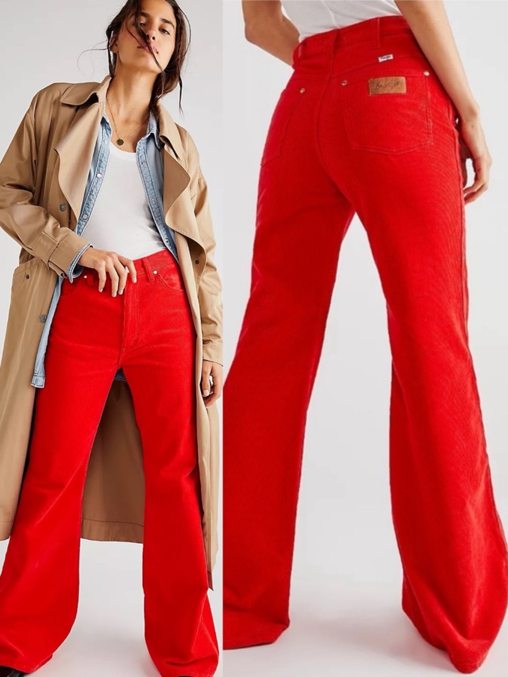 NWT Wrangler Wanderer High Rise Flare Leg Pants Red Corduroy